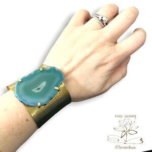 Hand Crafted using Brass and Agate | Cuff Bracelet